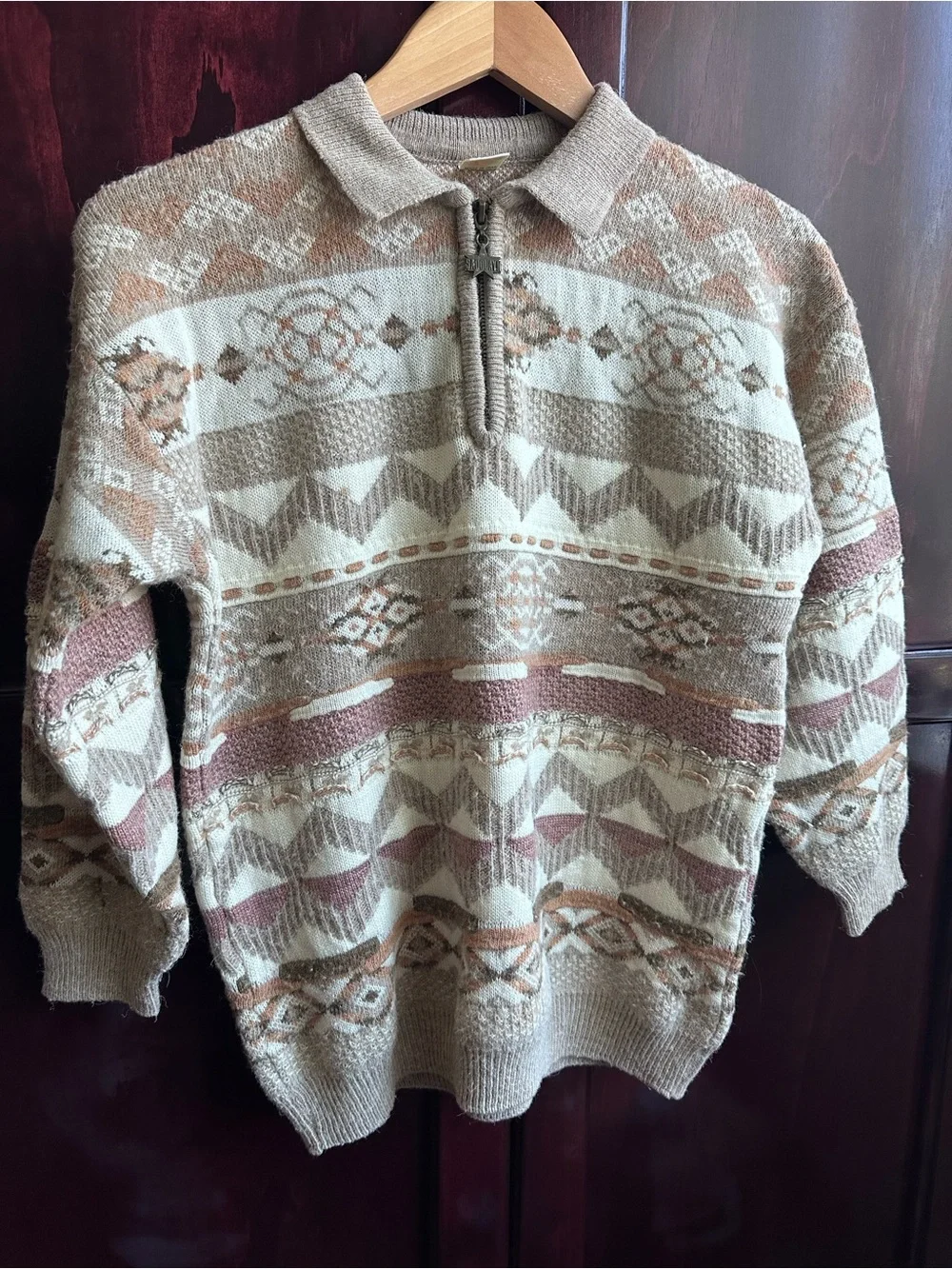 Men's Quarter Zip knit Geometric Aztec Patterned Fair Isle Sweater